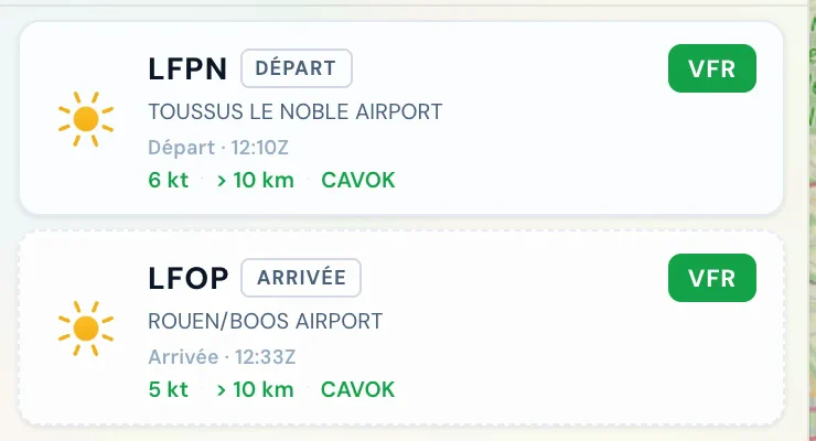 Météo de l'app : LFPN et LFOP en VFR, CAVOK
