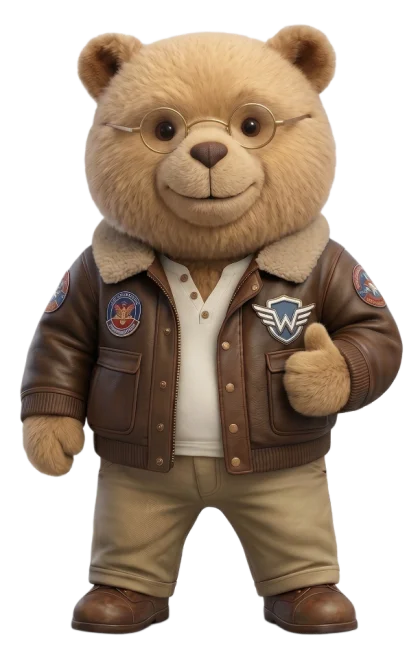 Oscar, l'ours de Wingman, en blouson d'aviateur