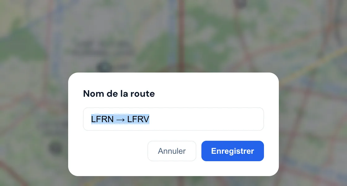 Fenêtre Nom de la route avec LFRN → LFRV