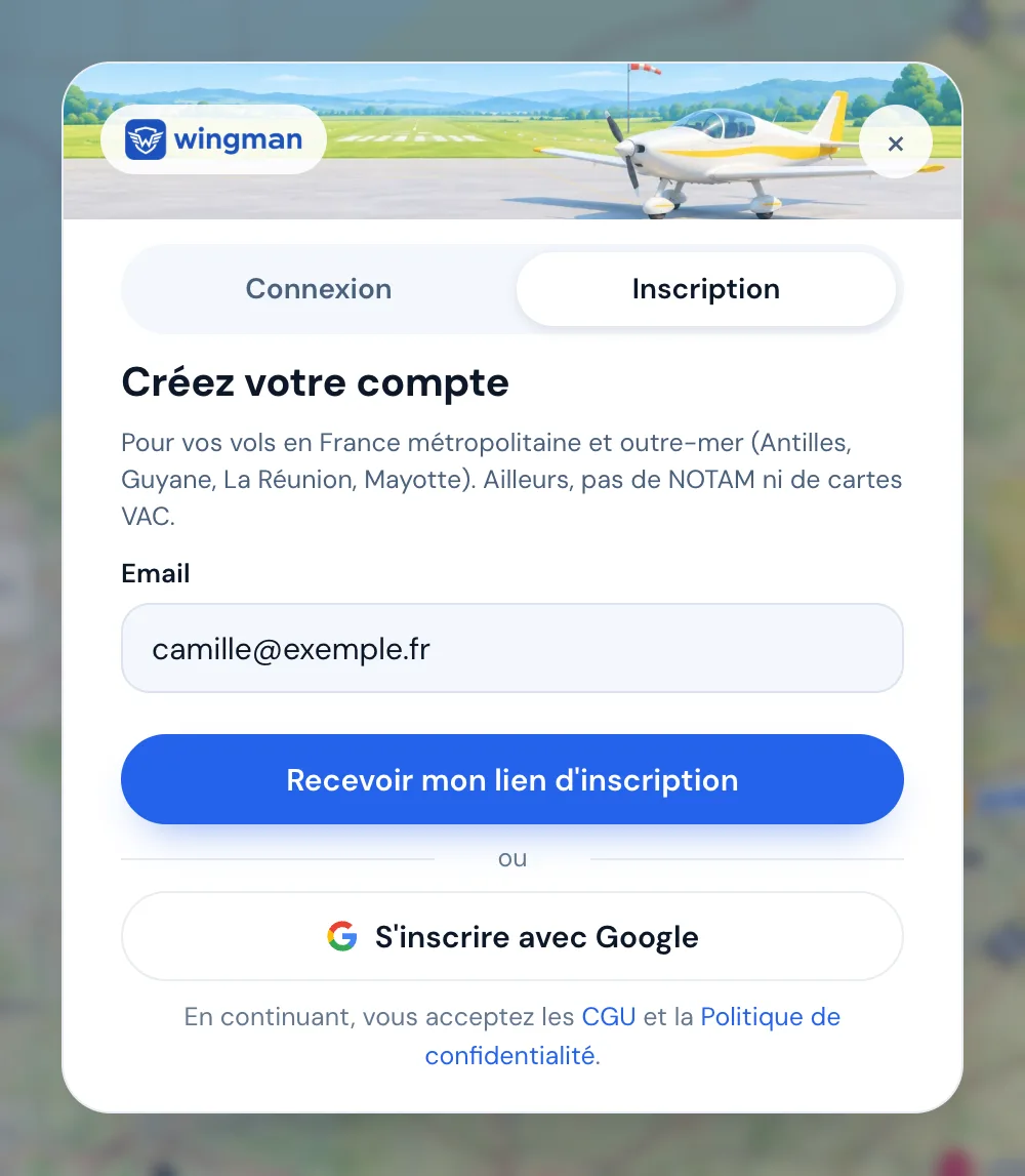 L’inscription : un e-mail, ou un compte Google.