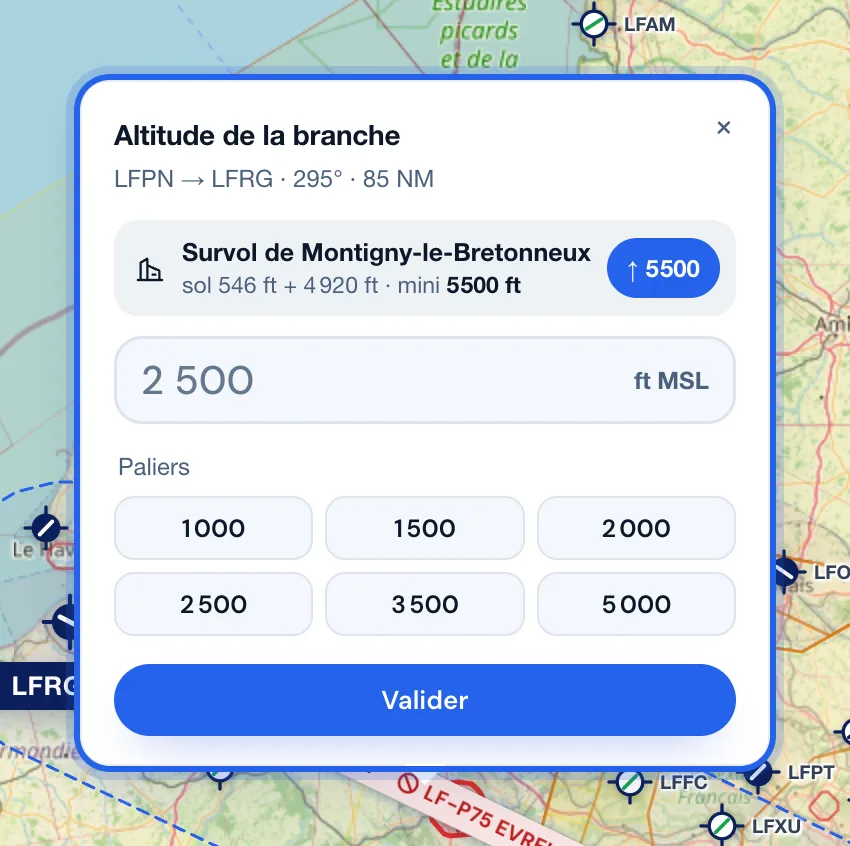 La fenêtre d’altitude d’une branche : la saisie en pieds et les paliers.