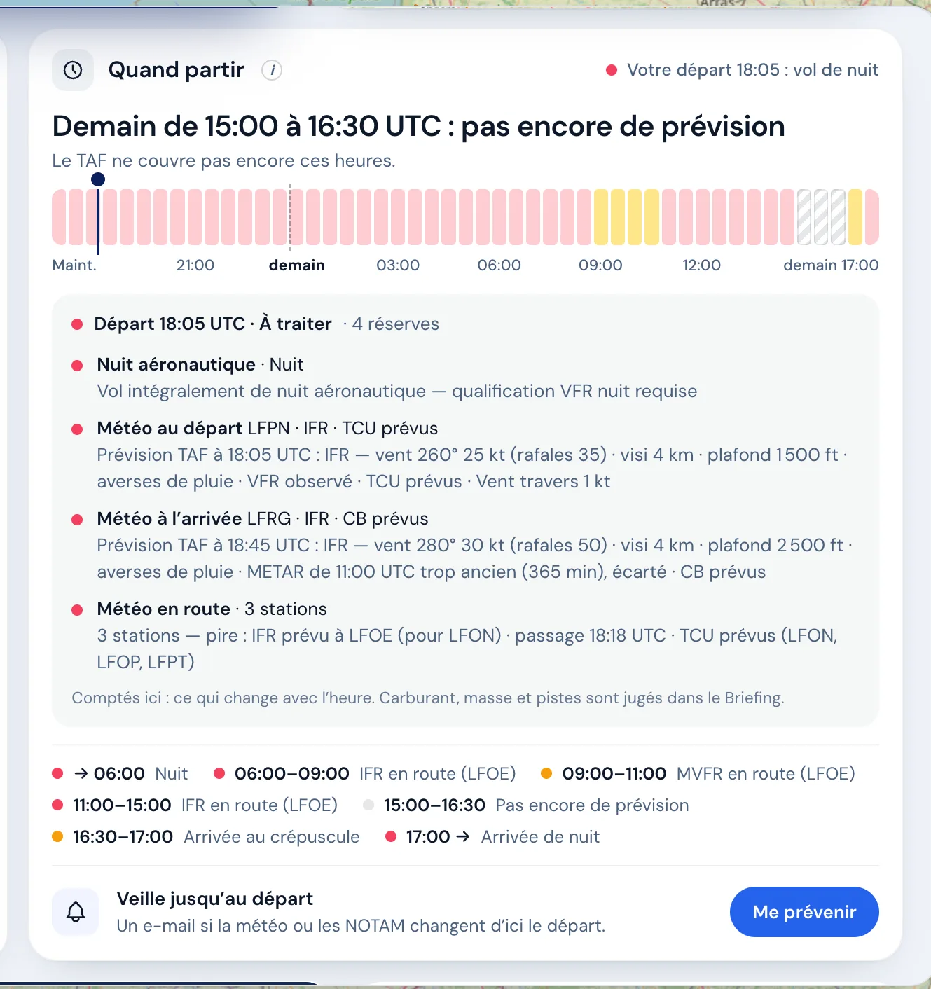 « Quand partir » : la frise des 24 heures, votre départ et ce qui le gêne, les plages de la journée.