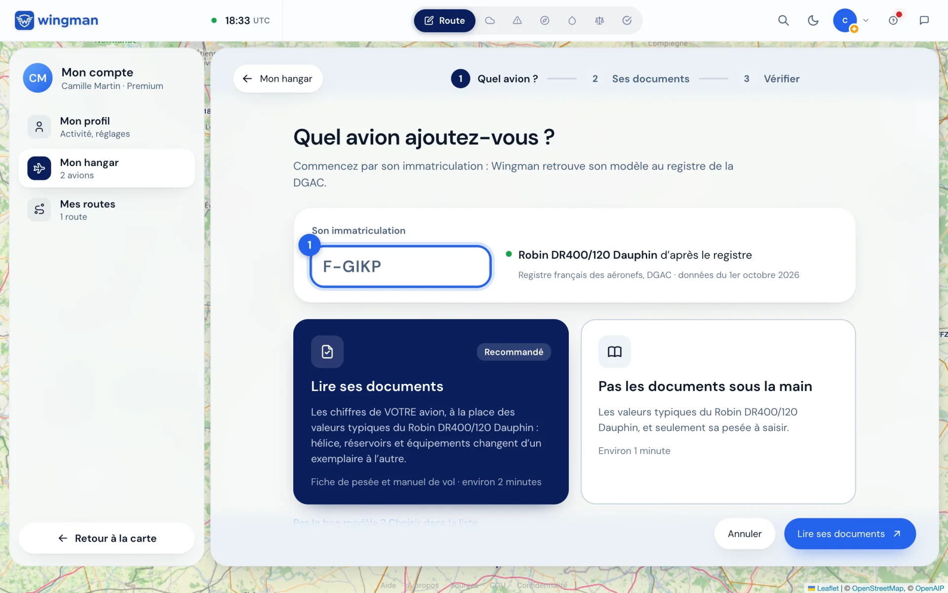 L’immatriculation (1) : le modèle trouvé au registre, puis les deux façons de continuer.