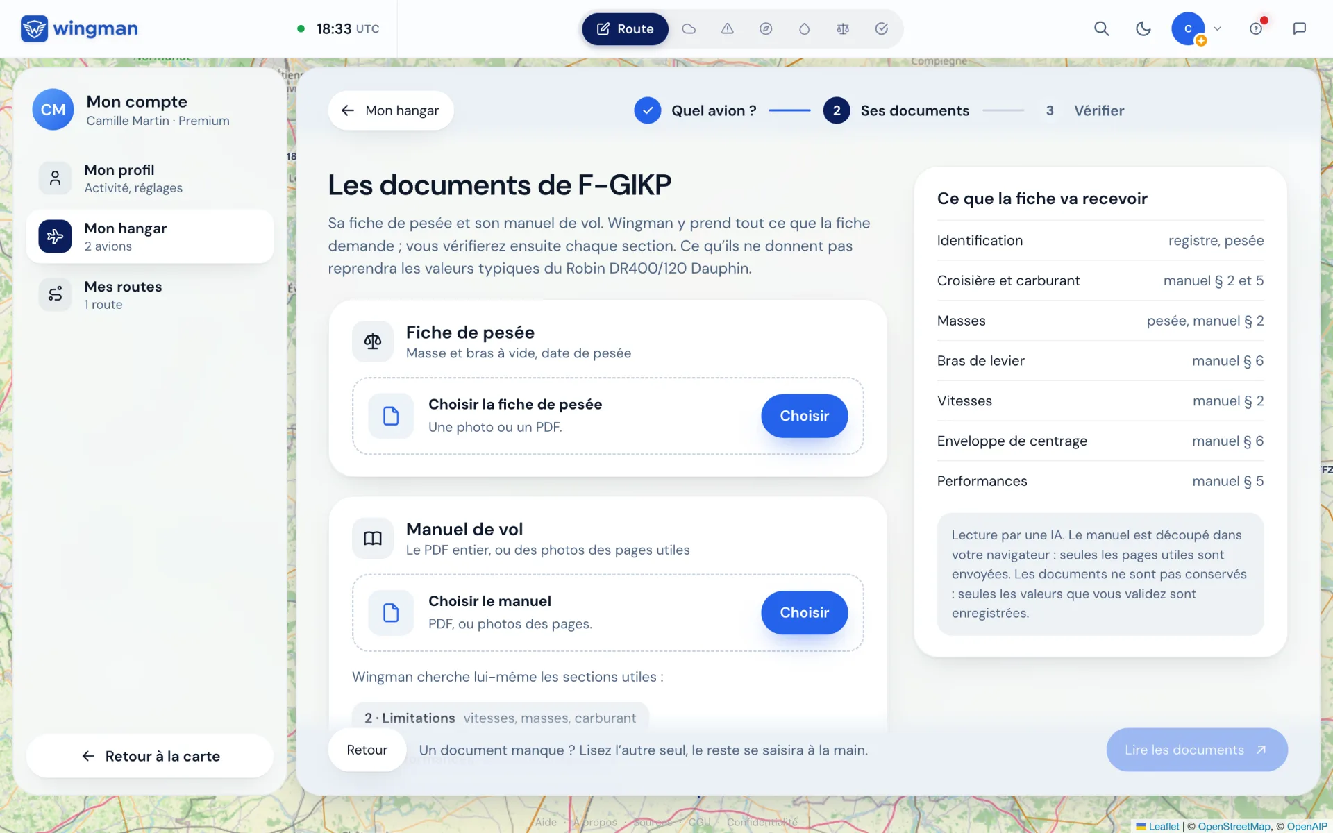 Les documents de l’avion, et ce que chaque section de la fiche va recevoir.