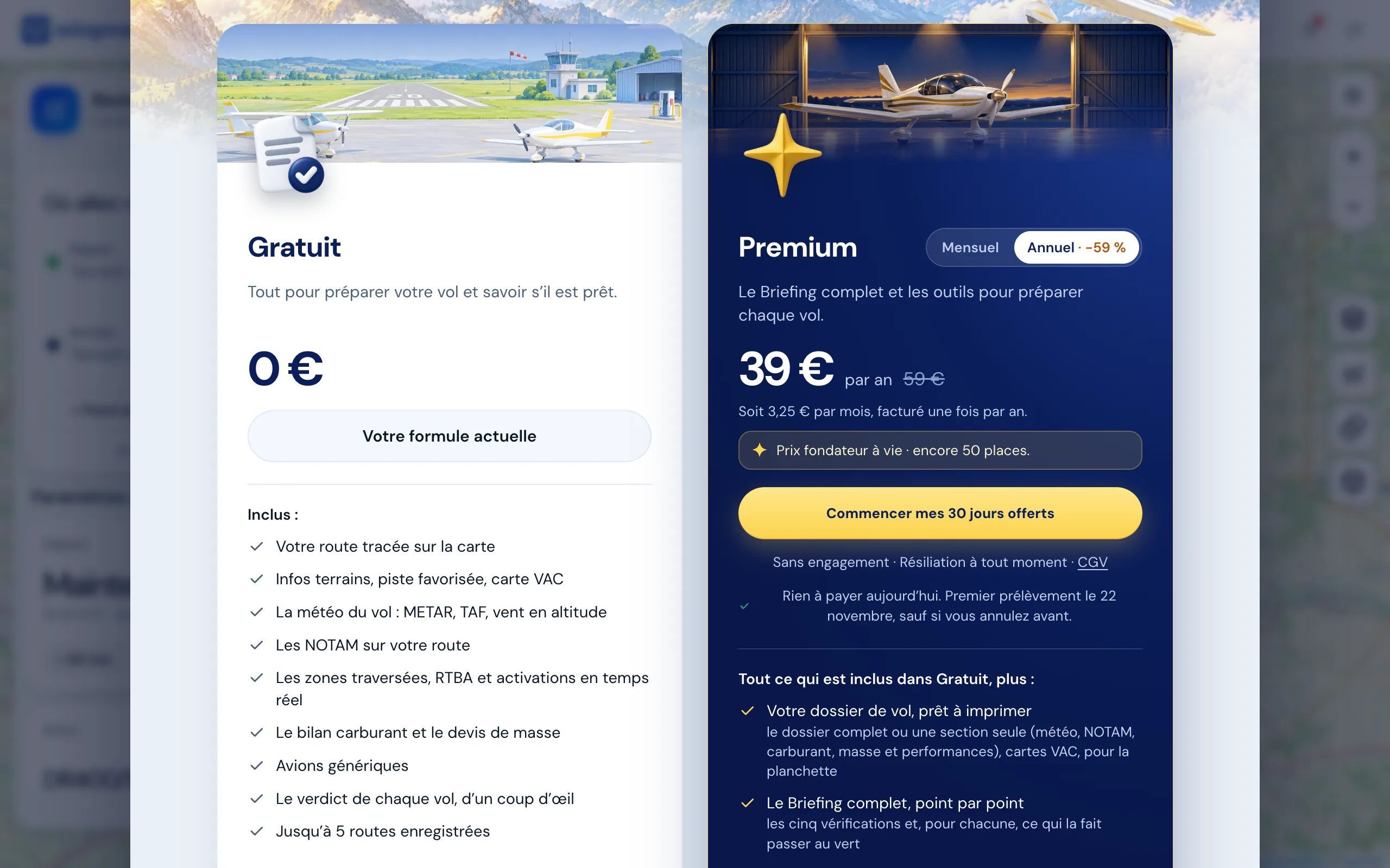 Gratuit et Premium côte à côte, et « Commencer mes 30 jours offerts ».