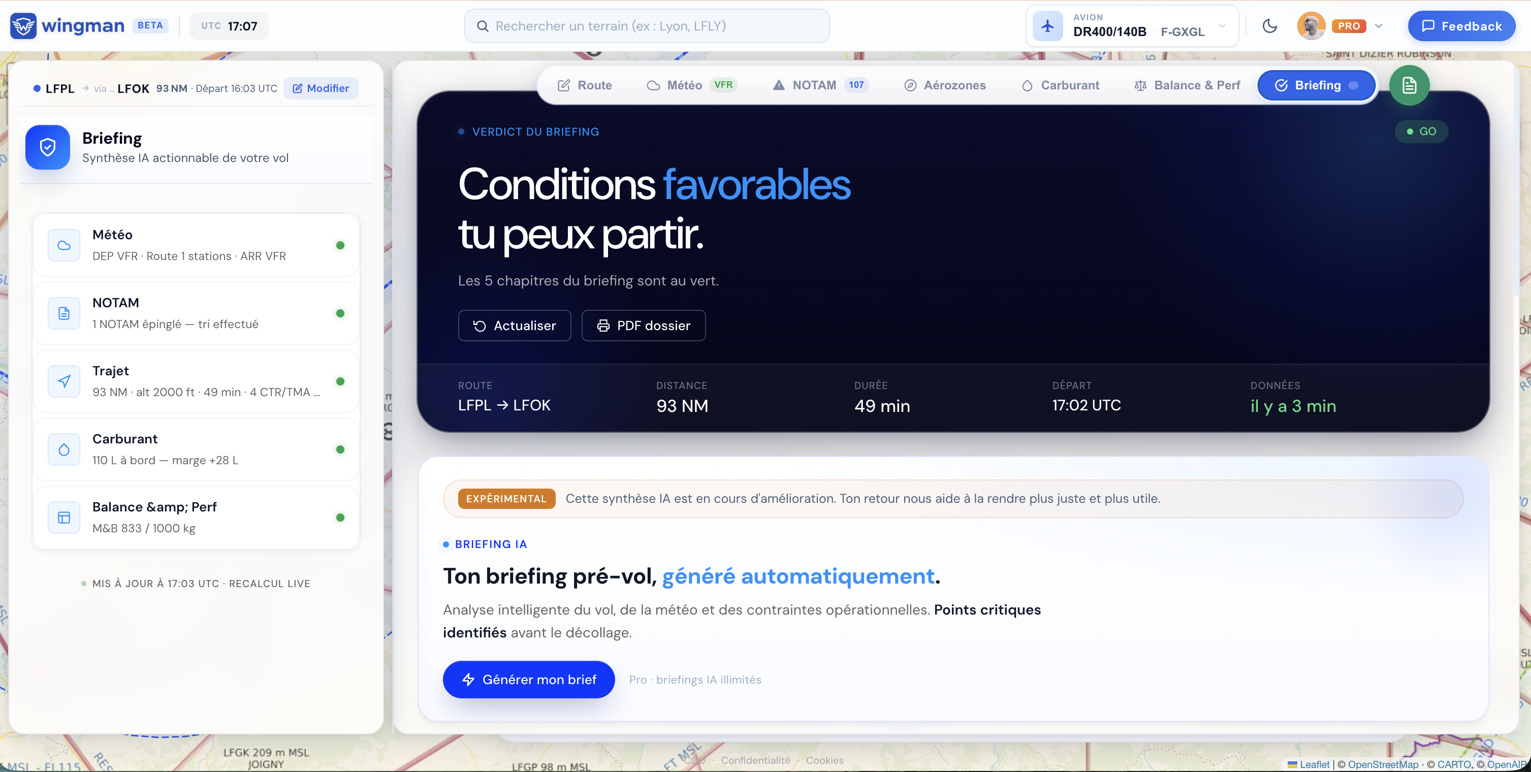 Wingman — briefing final avec verdict go/no-go par poste
